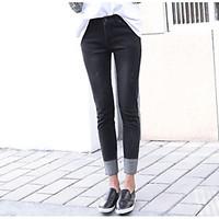 Women\'s Mid Rise Micro-elastic Jeans Pants, Simple Slim Solid