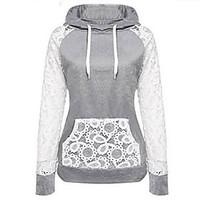 Women\'s Casual/Daily Simple Hoodie Solid Lace Round Neck Inelastic Cotton Long Sleeve Spring