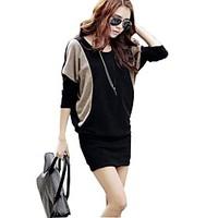 Women\'s Round Patchwork Long Sleeve Batwing Loose Slim Dress