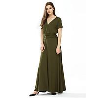 Women\'s Plus Size / Casual/Daily Simple / Street chic Slim Ruched Sheath DressSolid V Neck Maxi Short Sleeve
