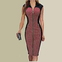 Women\'s Party Bodycon Dress, Polka Dot Shirt Collar Knee-length Short Sleeve Red / Green Summer