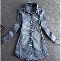 womens casualdaily simple spring denim jacket letter shirt collar long ...