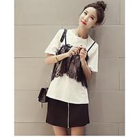 womens casual cute t shirt mesh round neck short sleeve cotton medium