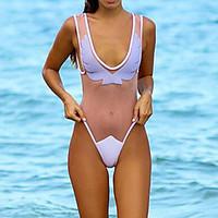 womens bandeau one piece solid mesh polyester white