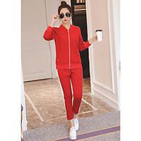 womens casualdaily active spring hoodie pant suits solid stand long sl ...