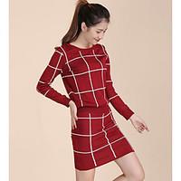 womens casualdaily work simple shirt dress suits solid plaid round nec ...