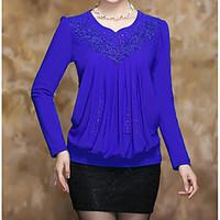 Women\'s Casual/Daily Simple Blouse, Solid V Neck Long Sleeve Polyester Thin