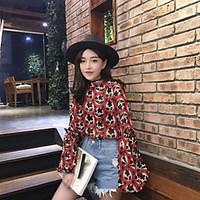 womens casualdaily sophisticated blouse floral stand long sleeve polye ...