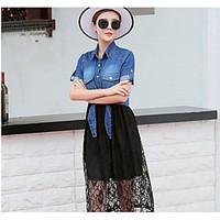 Women\'s Casual/Daily Simple Summer Shirt Skirt Suits, Solid V-Neck Short Sleeve Micro-elastic