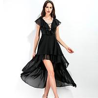 womens going out sexy street chic chiffon dress solid deep v asymmetri ...