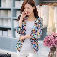 Women\'s Going out Casual/Daily Simple Street chic Spring Summer Blazer, Floral Peaked Lapel ¾ Sleeve Regular Rayon