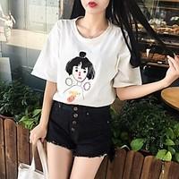 womens casualdaily cute t shirt print round neck short sleeve cotton