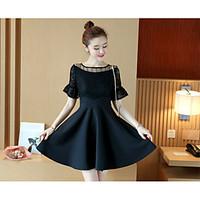 womens going out casualdaily cute a line dress solid embroidered round ...