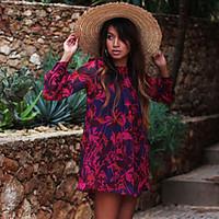 womens round neck flower loose dress multi color casual