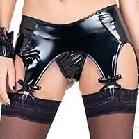 women garters suspenders nightwear solid patent leather black