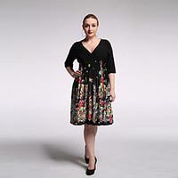 womens beach plus size vintage boho swing dress print v neck knee leng ...