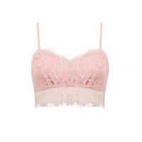 Women\'s White/Black/Pink Lace Floral Eyelash Zip Unpadded Strappy Top