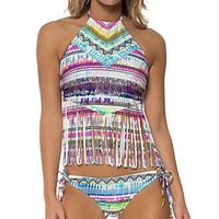 womens tasselboho straped tankini tassels floral polyester multi color