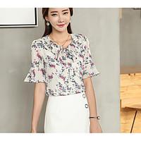 womens casualdaily simple summer blouse print round neck short sleeve  ...