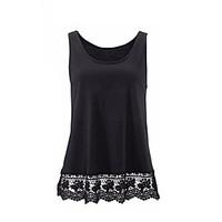 Women Going out Holiday Sexy Street chic Summer Tank TopPatchwork Lace Slim All Match Round Neck Sleeveless Medium