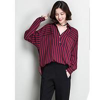 Women\'s Casual/Daily Simple Shirt, Striped Shirt Collar Long Sleeve Cotton