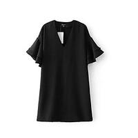 womens daily shift dress solid v neck above knee short sleeve polyeste ...