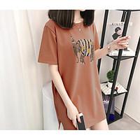 Women\'s Going out Casual/Daily Holiday Simple Summer T-shirt, Solid Animal Print Round Neck Short Sleeve Cotton Rayon Thin