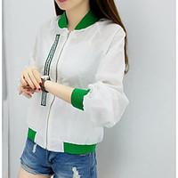 Women\'s Sports Active Summer Jacket, Letter Solid Round Neck Long Sleeve Regular Bamboo Fiber