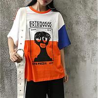 womens going out street chic t shirt print color block round neck leng ...