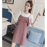 womens casualdaily cute summer t shirt dress suits solid round neck sh ...