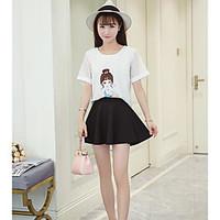 womens going out casualdaily simple cute blouse print round neck short ...