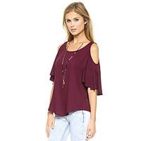 Women\'s Going out Cute Blouse, Solid Round Neck ½ Length Sleeve Bamboo Fiber