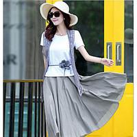 womens daily simple summer t shirt skirt suits solid round neck short  ...