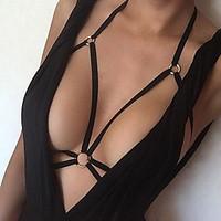 women black harness bra cage top halter ultra sexy nightwear nylon