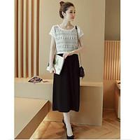 womens casualdaily street chic spring shirt skirt suits solid round ne ...