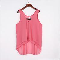 Women\'s Going out / Casual/Daily Sexy / Cute Fall / Winter Blouse, Solid Round Neck Sleeveless Blue / Pink / White / Green Polyester