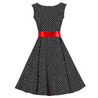 Women\'s Black White Mini Polka Dot Dress , Vintage Sleeveless 50s Rockabilly Swing Short Cocktail Dress
