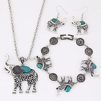 Women\'s European Fashion metal Imitation Turquoise Cute Little Elephant Necklace Earrings Bracelet Set