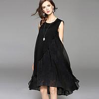 Women\'s Asymmetrical Street chic Print Plus Size / Swing Dress, Round Neck Asymmetrical Silk / Cotton / Polyester