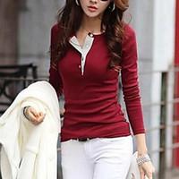 womens casual solid color button long sleeve t shirt