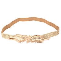 Women Belt Leaves Clasp Front Stretch Skinny Elastic Belt Waist Strap Gold