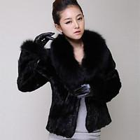 Women\'s Plus Size / Party/Cocktail Sexy / Simple Fur Coat, Solid / Color Block Shawl Lapel Long Sleeve Fall /