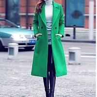 Women\'s Going out Street chic CoatSolid Notch Lapel Long Sleeve Fall / Winter Red / Green Nylon Medium