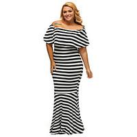 womens striped ruffle tube plus size maxi dress