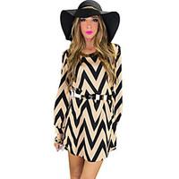 womens striped black dress sexy round neck long sleeve