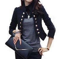 Women\'s Casual/Daily / Work Street chic All Seasons Blazer, Solid Standing Collar Long Sleeve White / Black Cotton / Polyester Medium