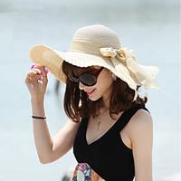Women Wide Brim Straw Sun Hat , Casual Summer