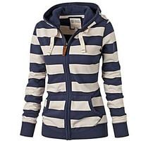 womens casualdaily striped blue hooded long sleeve cotton fall winter  ...