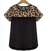 Women\'s Casual/Daily / Plus Size Simple Summer T-shirt, Animal Print Round Neck Short Sleeve White / Black Polyester Thin