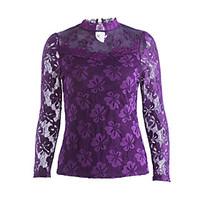 Women\'s Lace Plus Size Street chic All Seasons Lace ShirtSolid Round Neck Long Sleeve Blue Pink White Silk Medium Tops